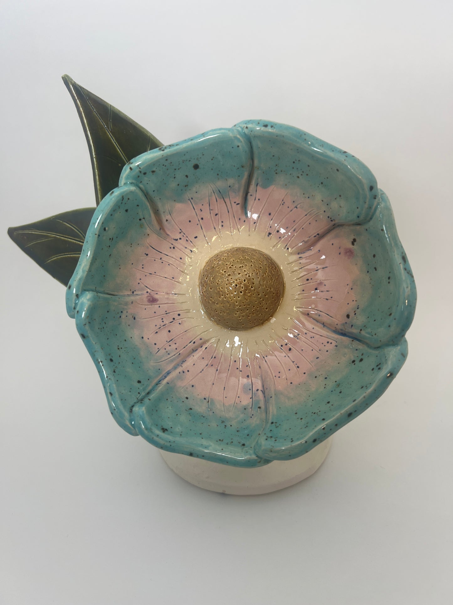 Mint Green, Pink & Speckled Flower - Garden Ornament