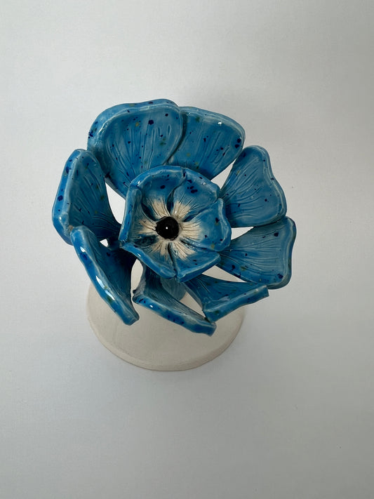 2 Tier Light Blue Speckled Flower - Garden Ornament