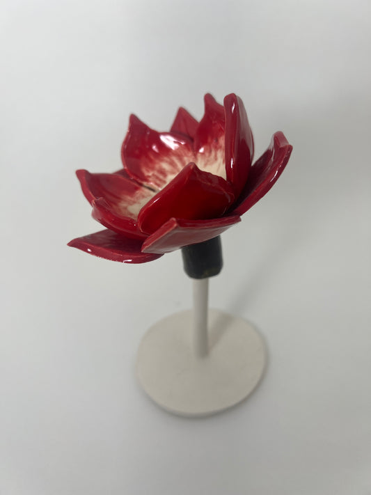 2 Tier Mini Brick Red and White Flower - Garden Ornament