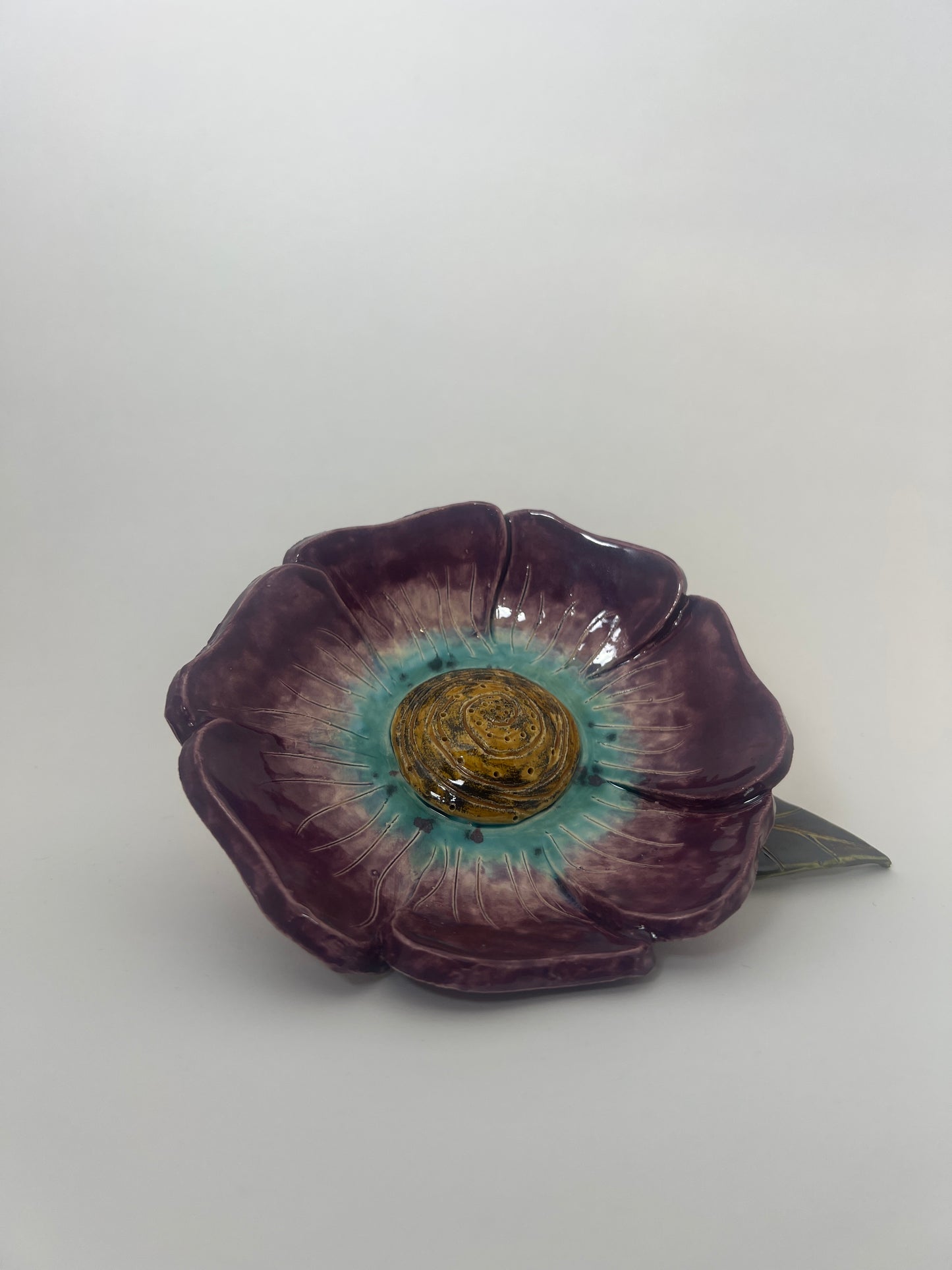 Maroon & Teal Flower - Garden Ornament
