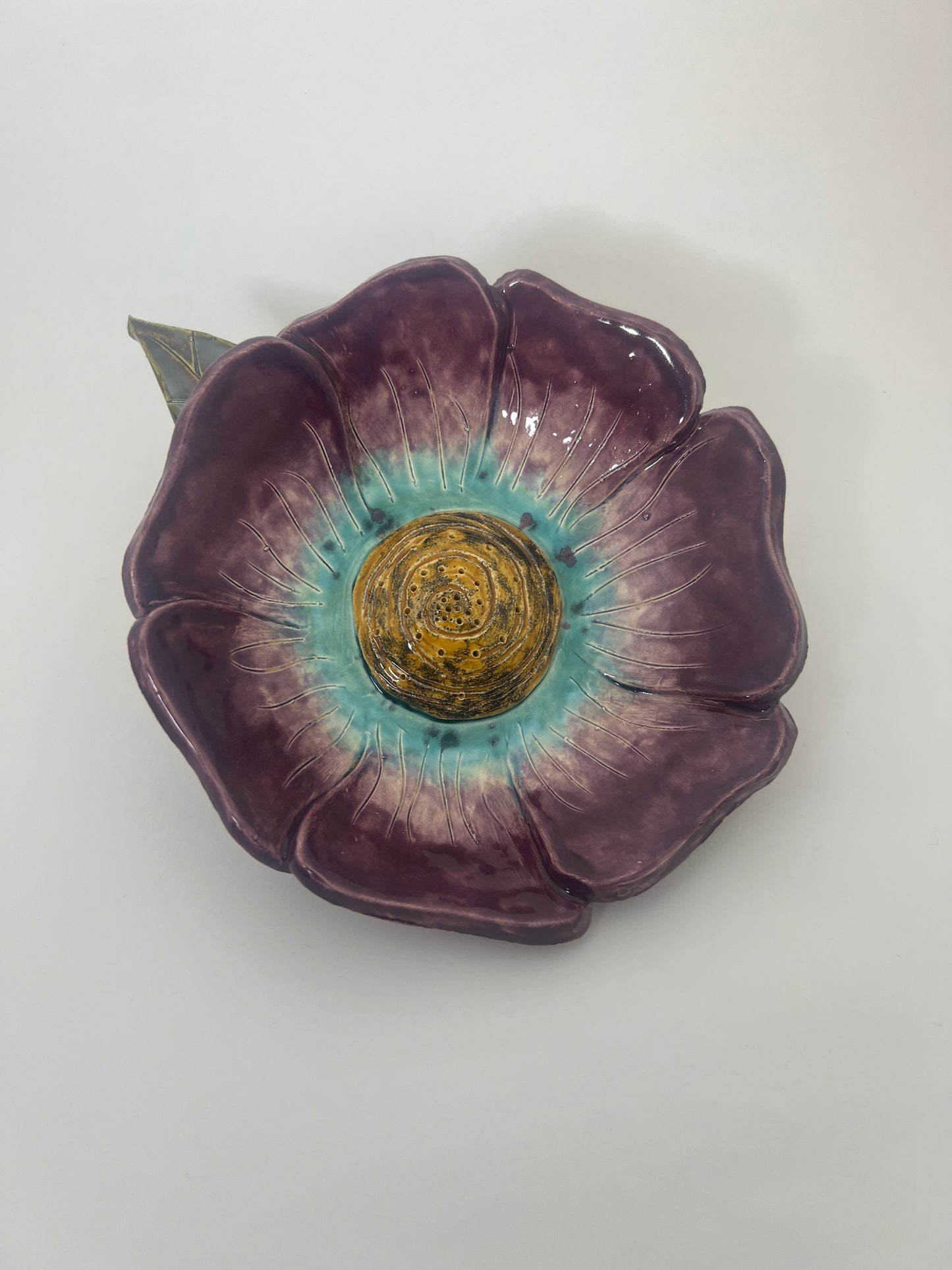Maroon & Teal Flower - Garden Ornament