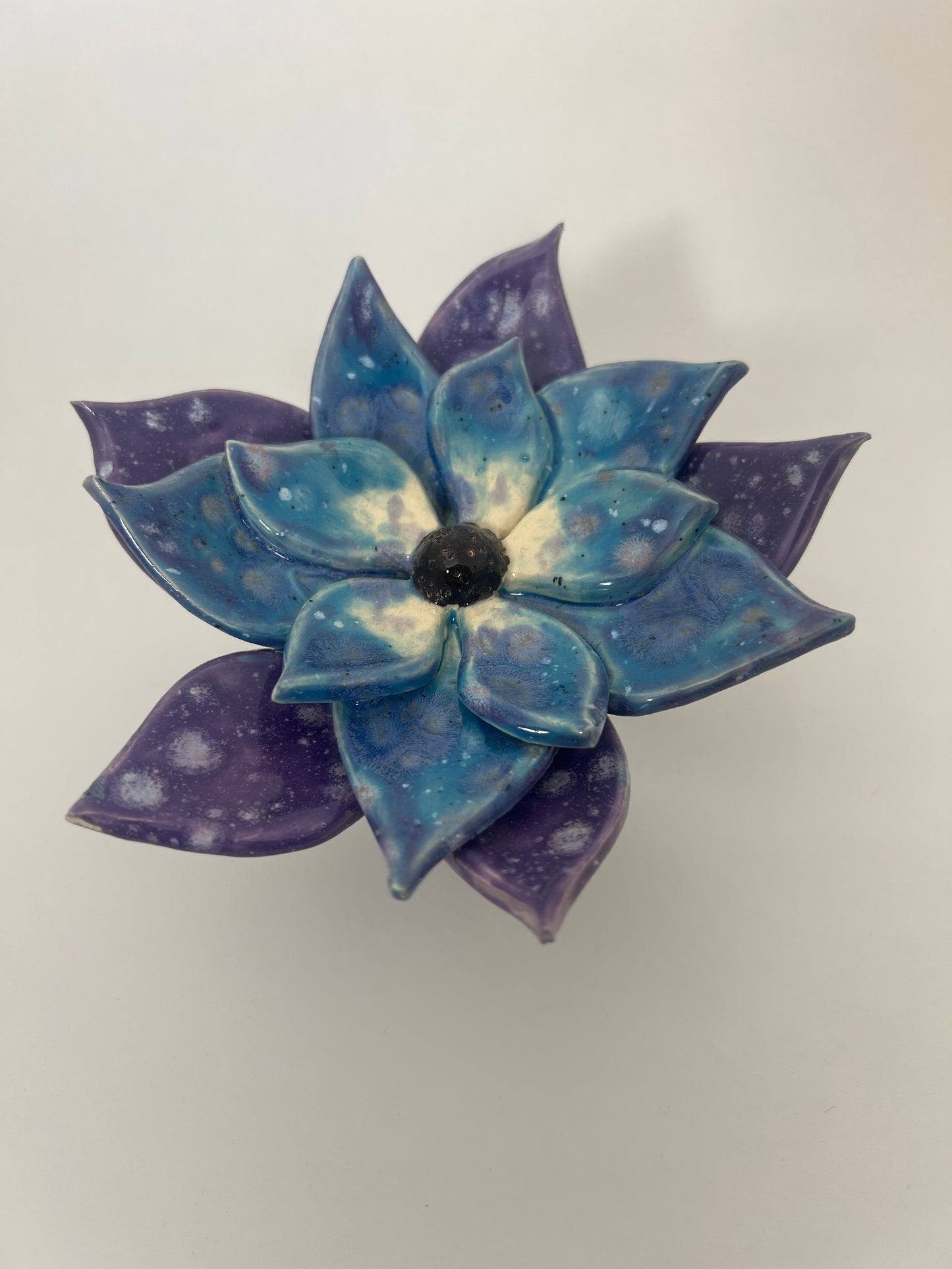 3 Tiered Blue & Lavender Speckled Flower - Garden Ornament