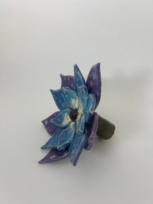 3 Tiered Blue & Lavender Speckled Flower - Garden Ornament