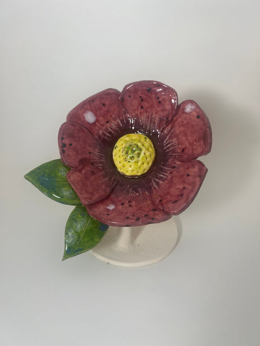 Maroon & Black Speckled Flower - Garden Ornament