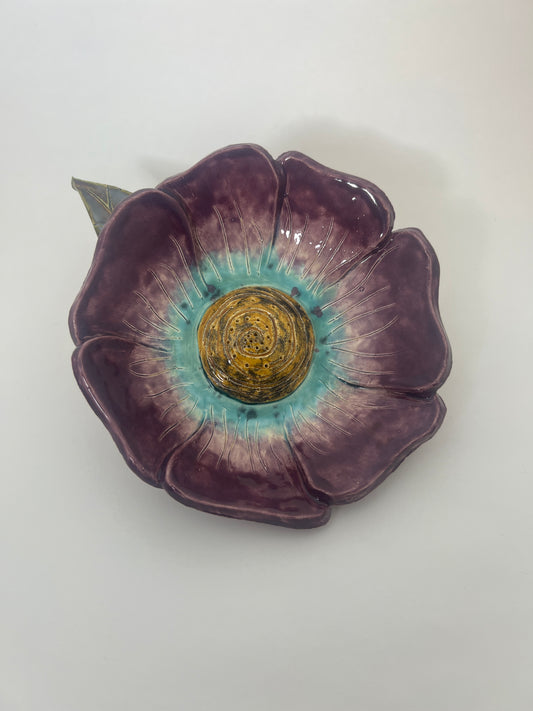 Maroon & Teal Flower - Garden Ornament