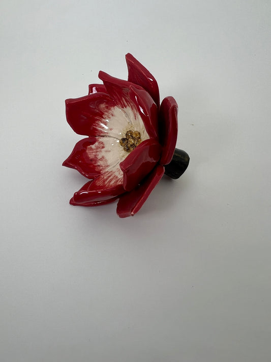 2 Tier Mini Brick Red and White Flower - Garden Ornament