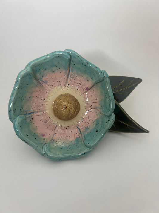 Mint Green, Pink & Speckled Flower - Garden Ornament