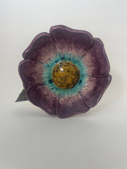 Maroon & Teal Flower - Garden Ornament