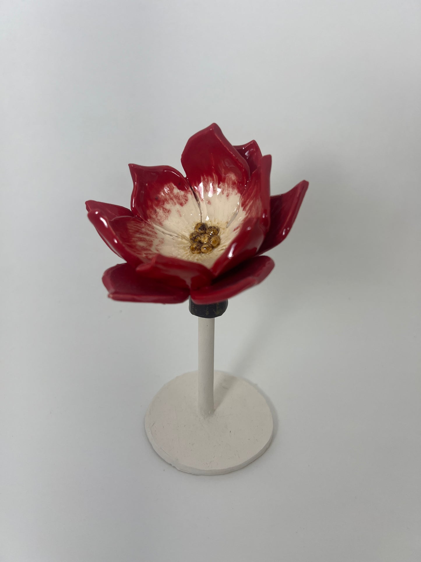 2 Tier Mini Brick Red and White Flower - Garden Ornament