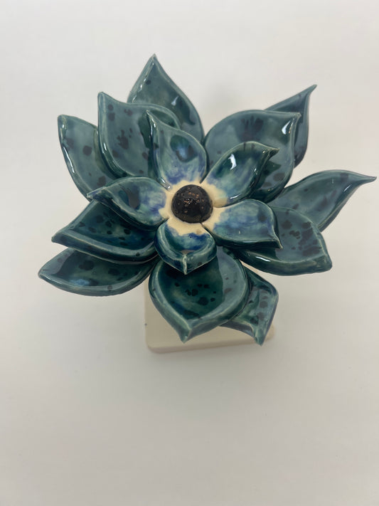 3 Tiered Blue Green Flower - Garden Ornament
